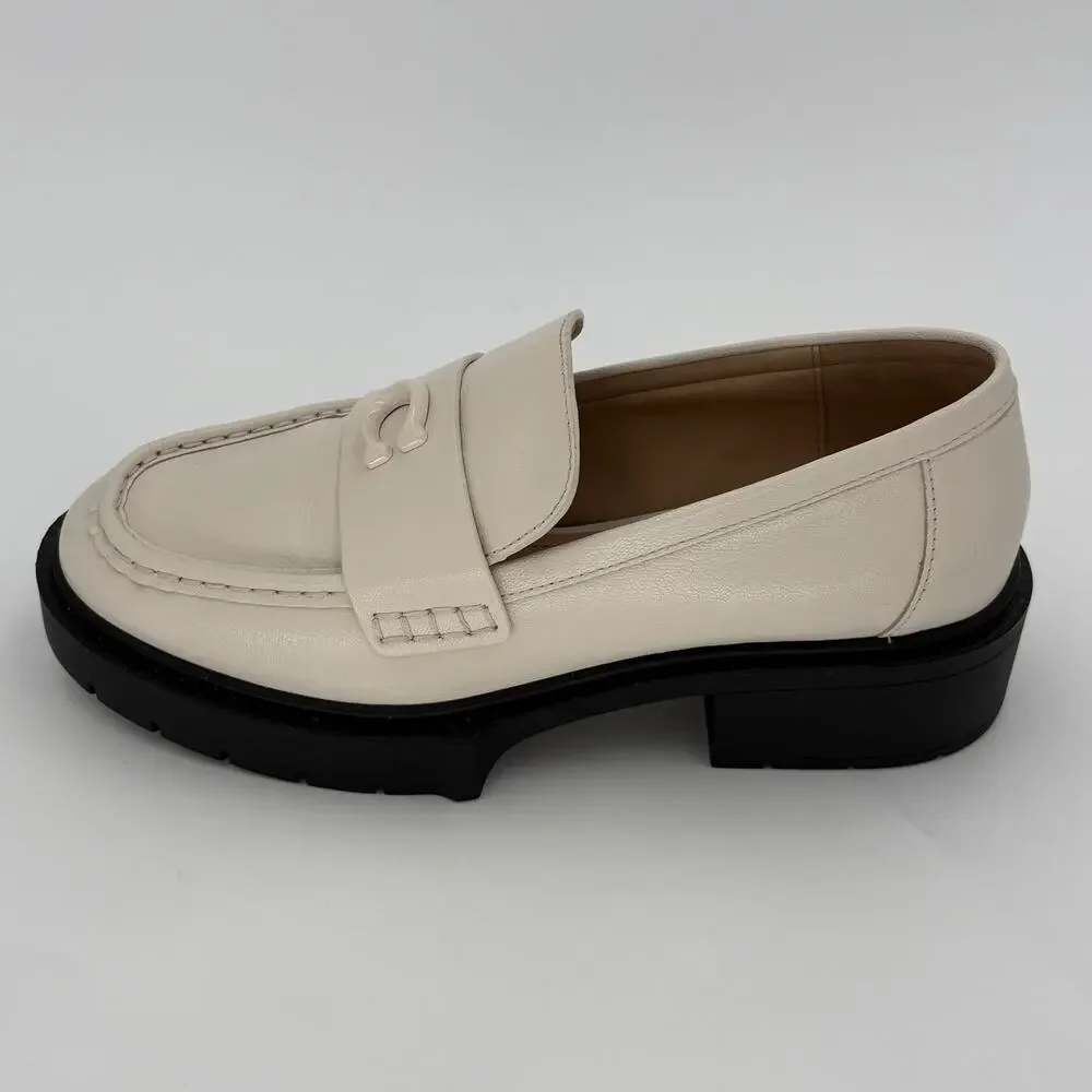 Coach Leah Chalk White Leather Lug Sole Platform Loafers CB990 Size 7B